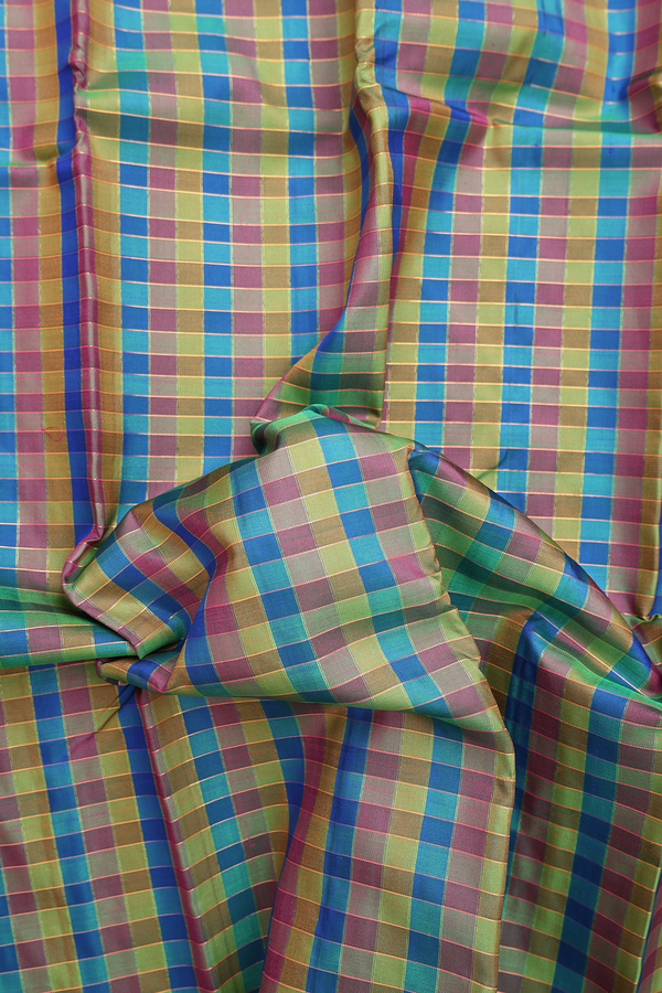 Kanchipuram Silk Saree In Multicolor With Checks Design