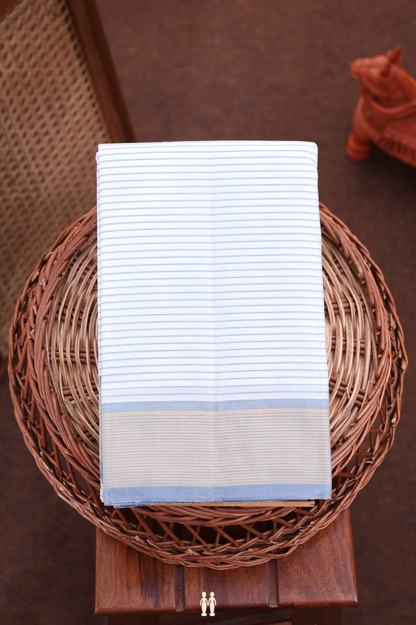 Kanchipuram Silk Saree In White With Stripes Design