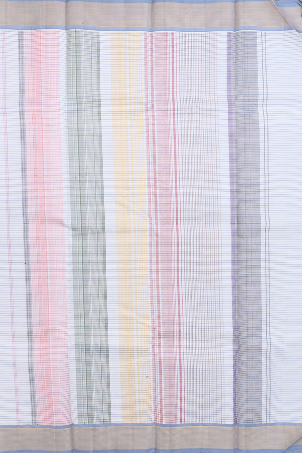 Kanchipuram Silk Saree In White With Stripes Design