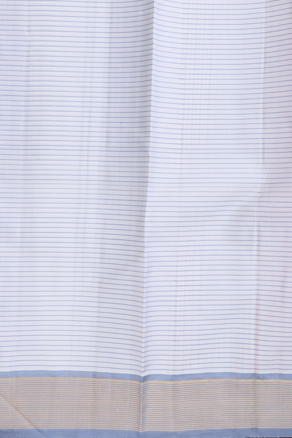 Kanchipuram Silk Saree In White With Stripes Design
