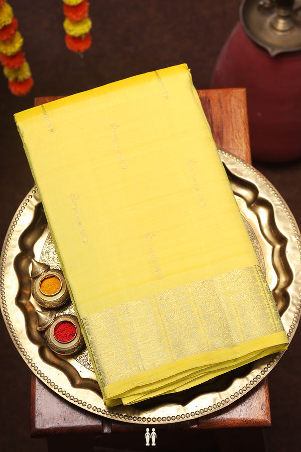 Kanchipuram Silk Saree In Yellow With Zari Buttas