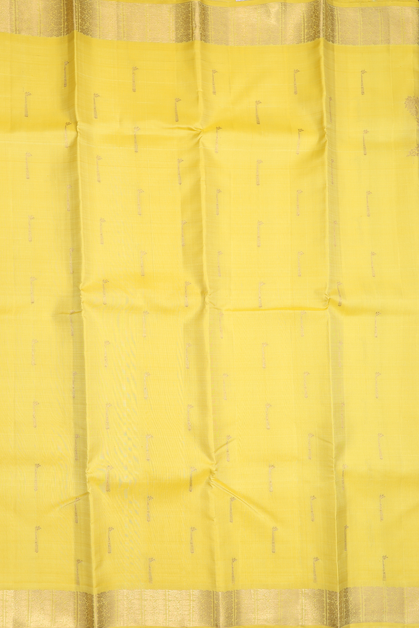 Kanchipuram Silk Saree In Yellow With Zari Buttas