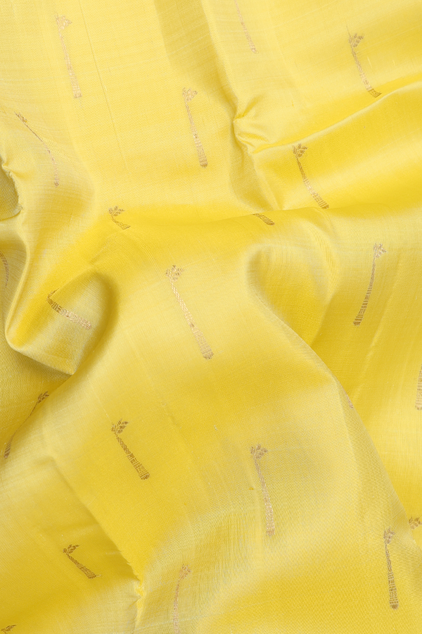 Kanchipuram Silk Saree In Yellow With Zari Buttas