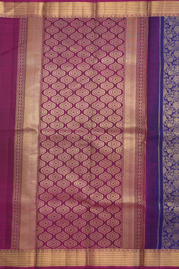 Kanchipuram Silk Saree In Royal Blue With Floral Design