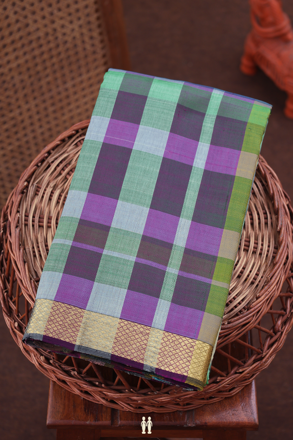 Kanchipuram Silk Saree In Multicolor With Checks Design
