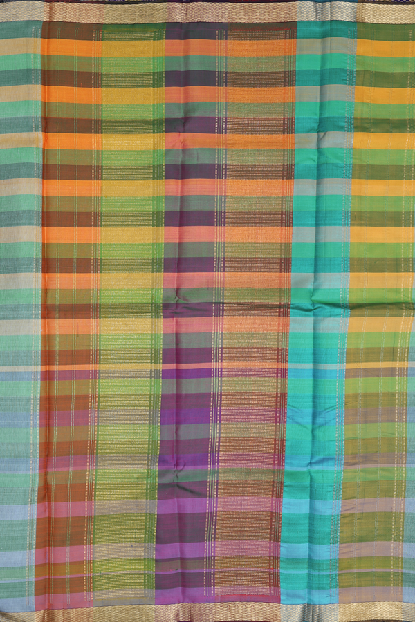 Kanchipuram Silk Saree In Multicolor With Checks Design