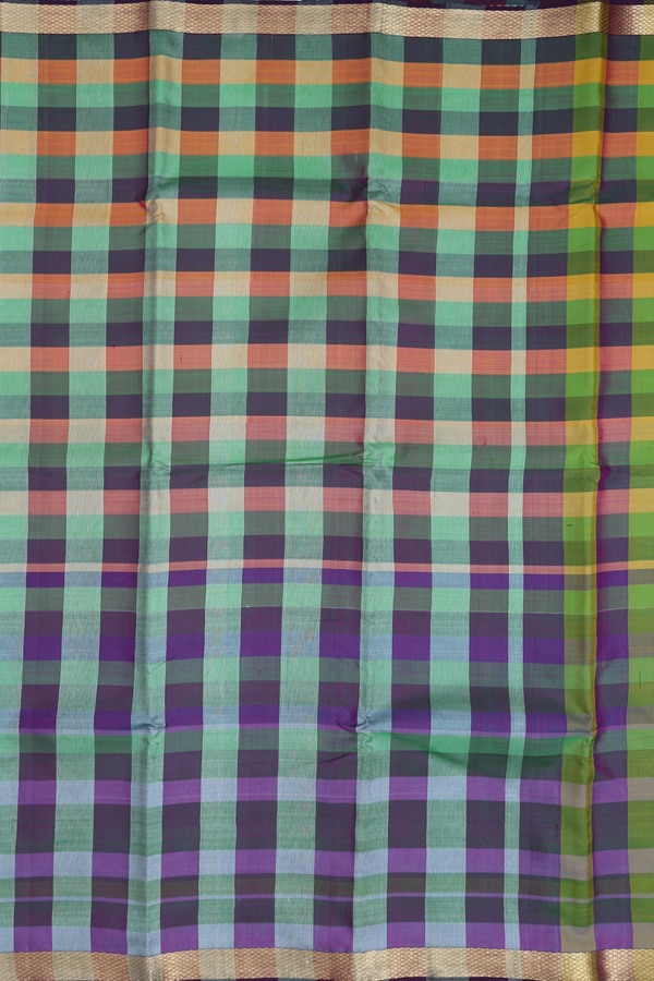 Kanchipuram Silk Saree In Multicolor With Checks Design