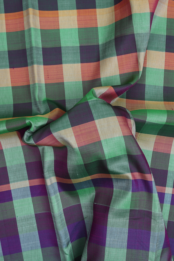 Kanchipuram Silk Saree In Multicolor With Checks Design