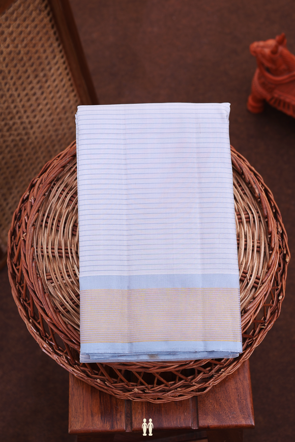 Kanchipuram Silk Saree In Grey With Stripes Design