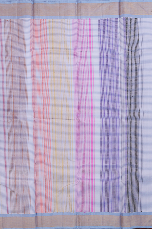 Kanchipuram Silk Saree In Grey With Stripes Design