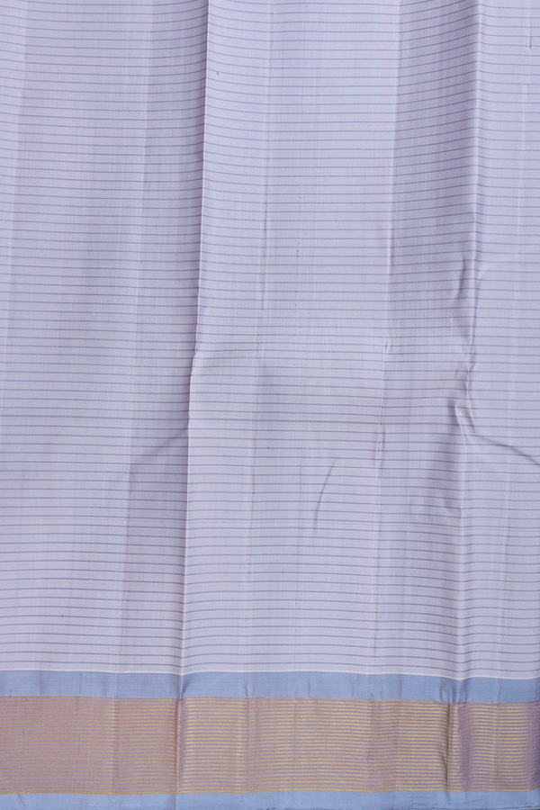 Kanchipuram Silk Saree In Grey With Stripes Design