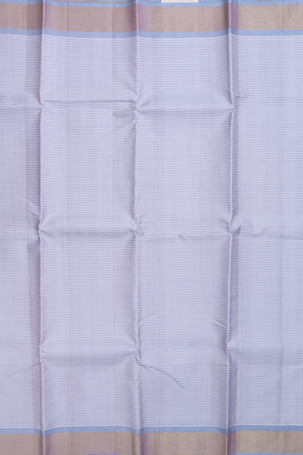 Kanchipuram Silk Saree In Grey With Stripes Design