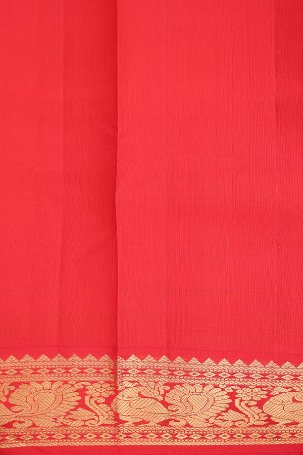 Kanchipuram Silk Saree In Red And Yellow With Checks Design