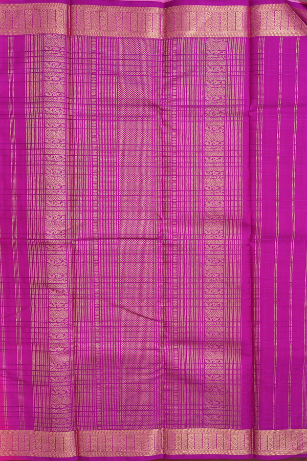 Kanchipuram Silk Saree In Pink With Stripes Design