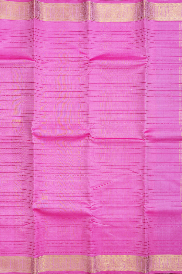 Kanchipuram Silk Saree In Pink With Stripes Design