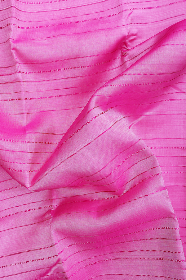 Kanchipuram Silk Saree In Pink With Stripes Design