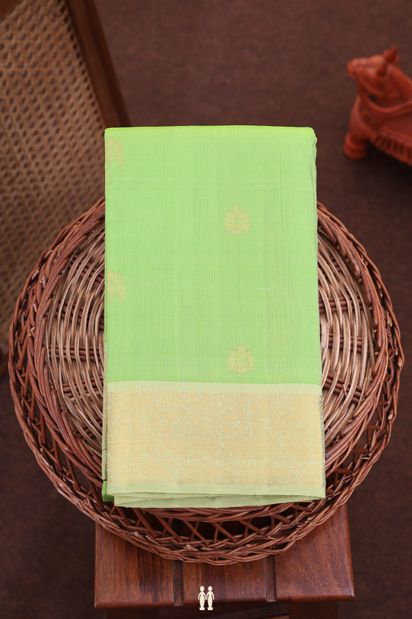 Kanchipuram Silk Saree In Pastel Green With Zari Buttas