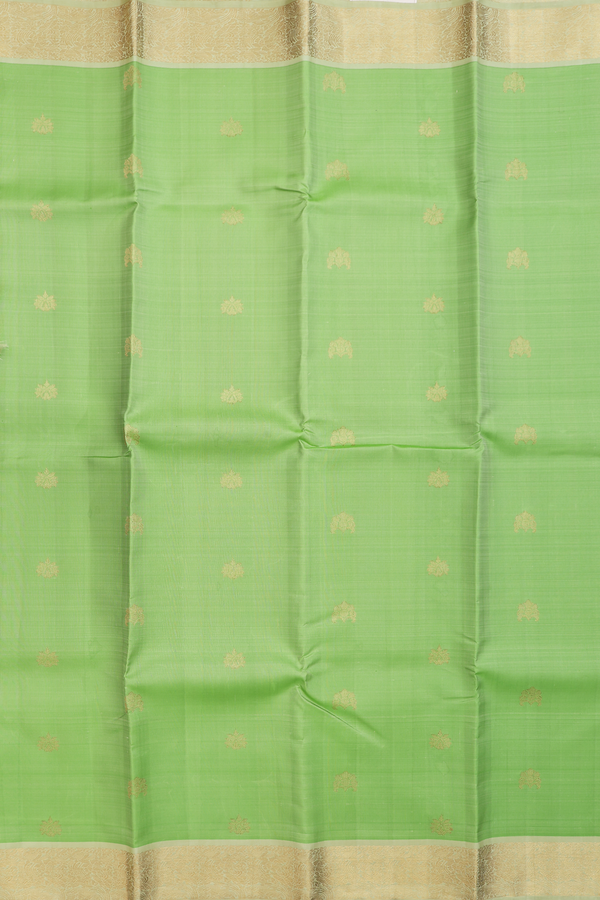 Kanchipuram Silk Saree In Pastel Green With Zari Buttas