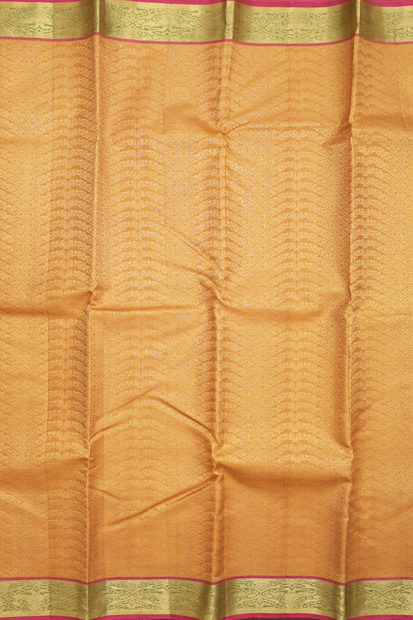Kanchipuram Silk Saree In Golden Yellow With Brocade Design