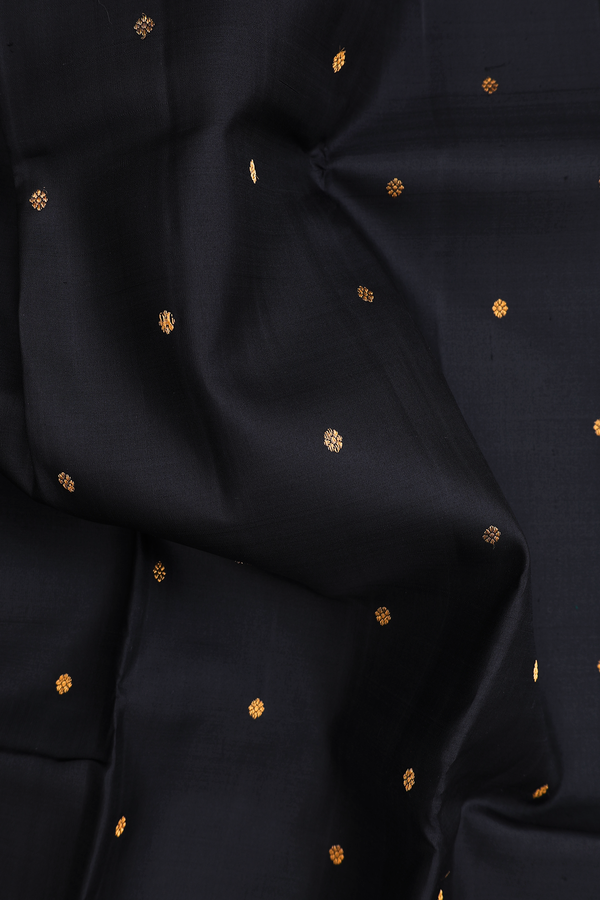 Kanchipuram Silk Saree In Black With Floral Buttis