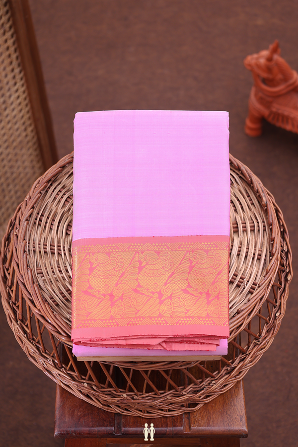 Kanchipuram Silk Saree In Pink With Peacock Border