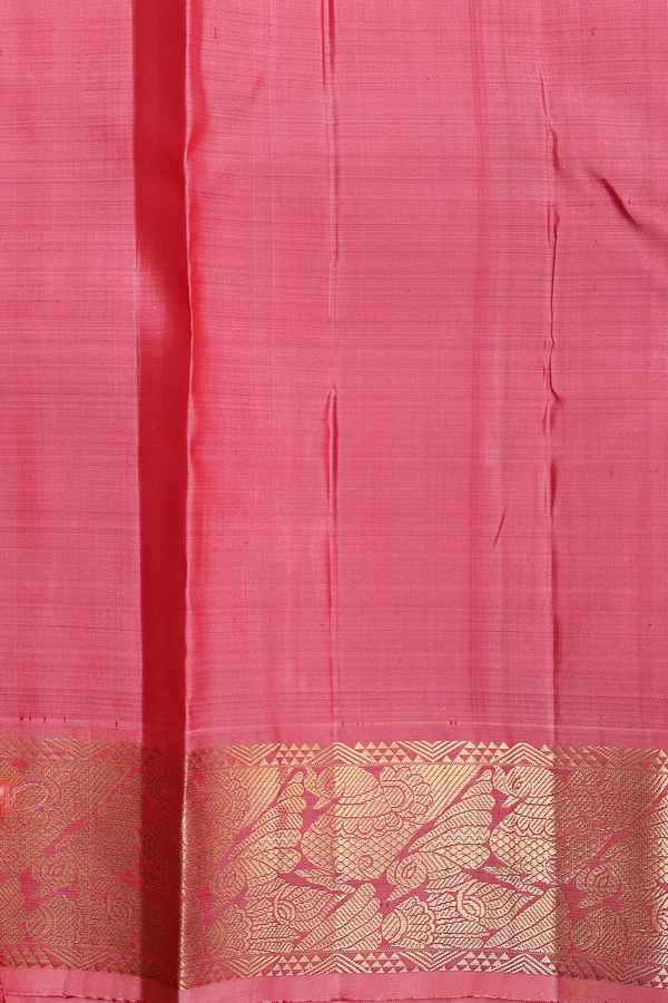 Kanchipuram Silk Saree In Pink With Peacock Border