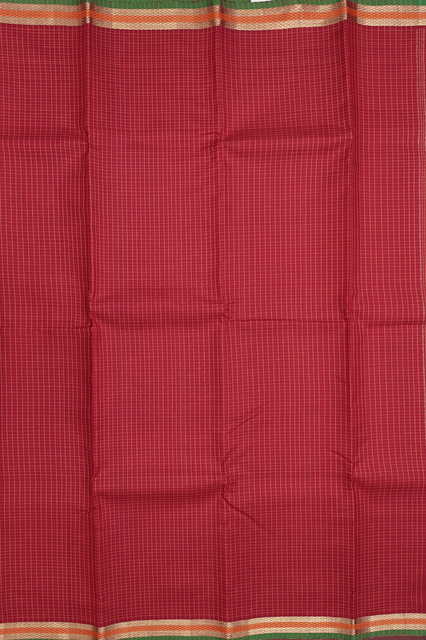 Kanchipuram Silk Saree In Crimson Red With Checks Design
