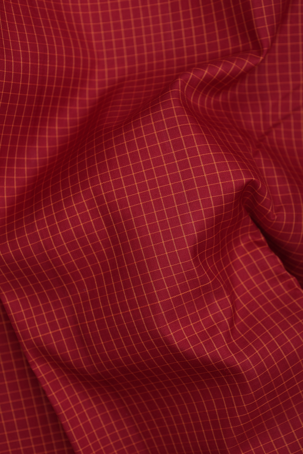 Kanchipuram Silk Saree In Crimson Red With Checks Design