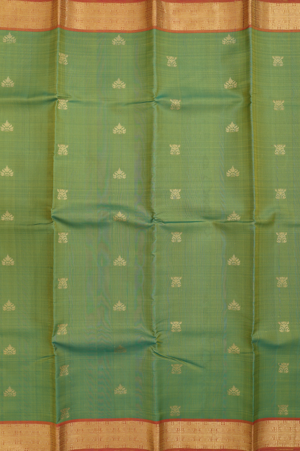 Kanchipuram Silk Saree In Fern Green With Zari Buttas
