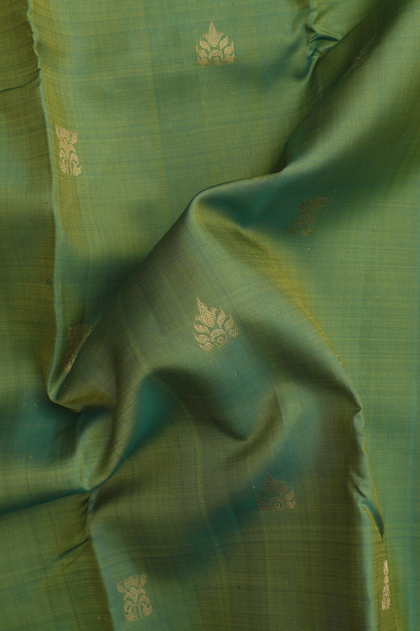 Kanchipuram Silk Saree In Fern Green With Zari Buttas