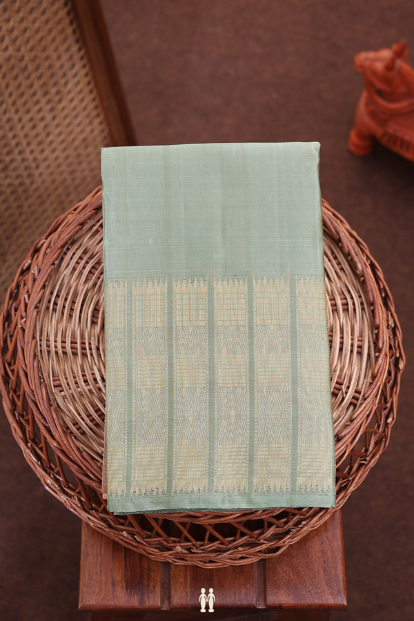Kanchipuram Silk Saree In Plain Sage Green With Zari Border