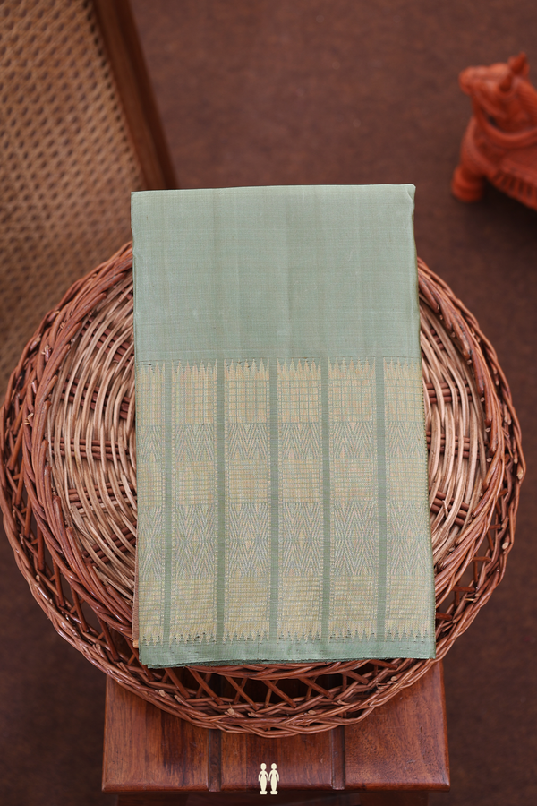Kanchipuram Silk Saree In Plain Sage Green With Zari Border