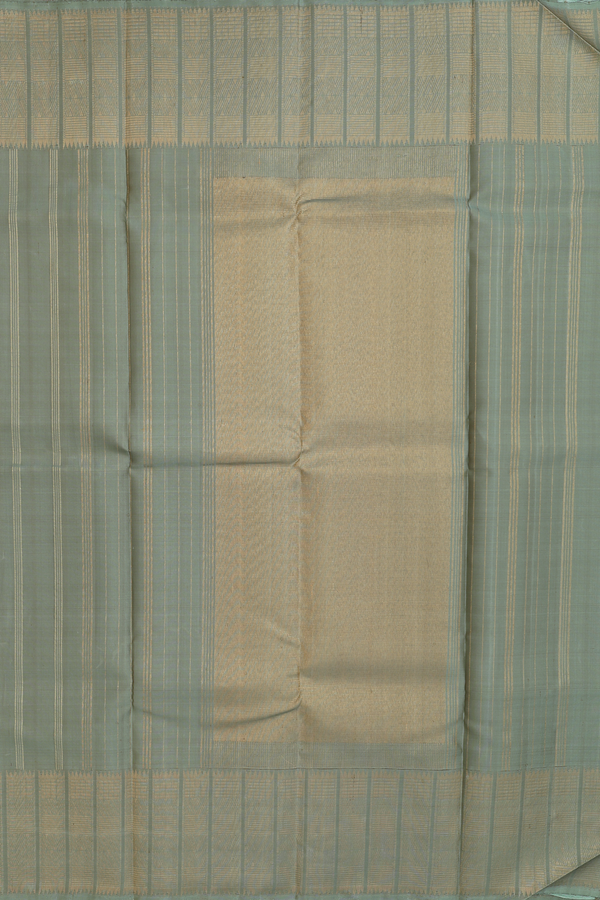 Kanchipuram Silk Saree In Plain Sage Green With Zari Border