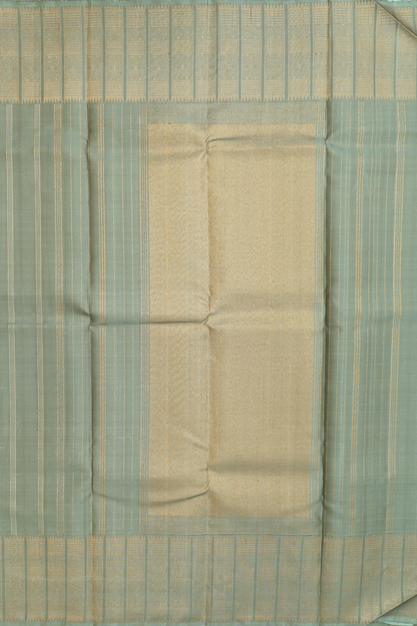 Kanchipuram Silk Saree In Plain Sage Green With Zari Border