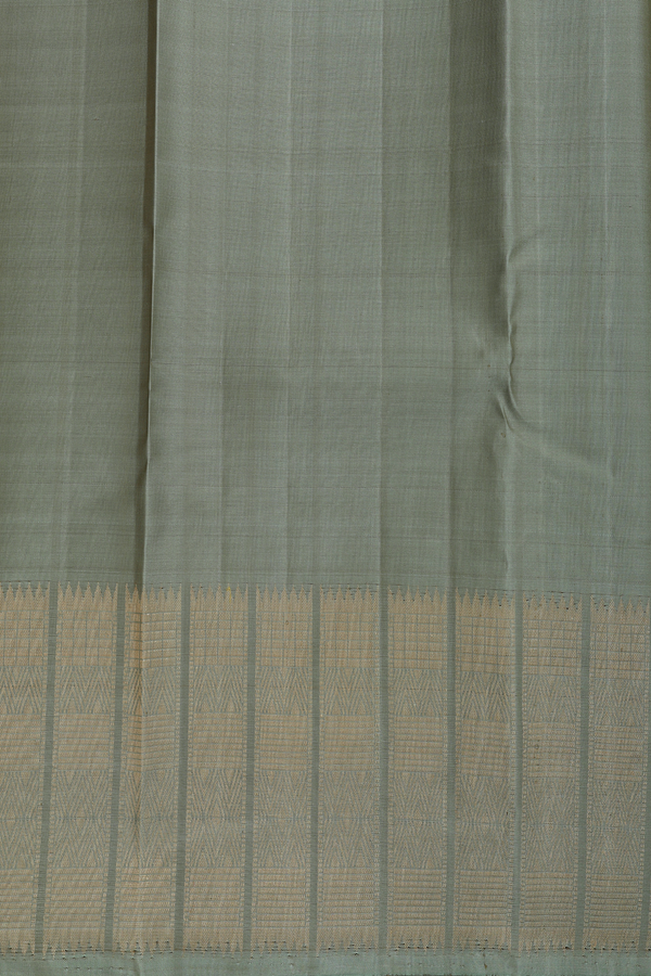 Kanchipuram Silk Saree In Plain Sage Green With Zari Border