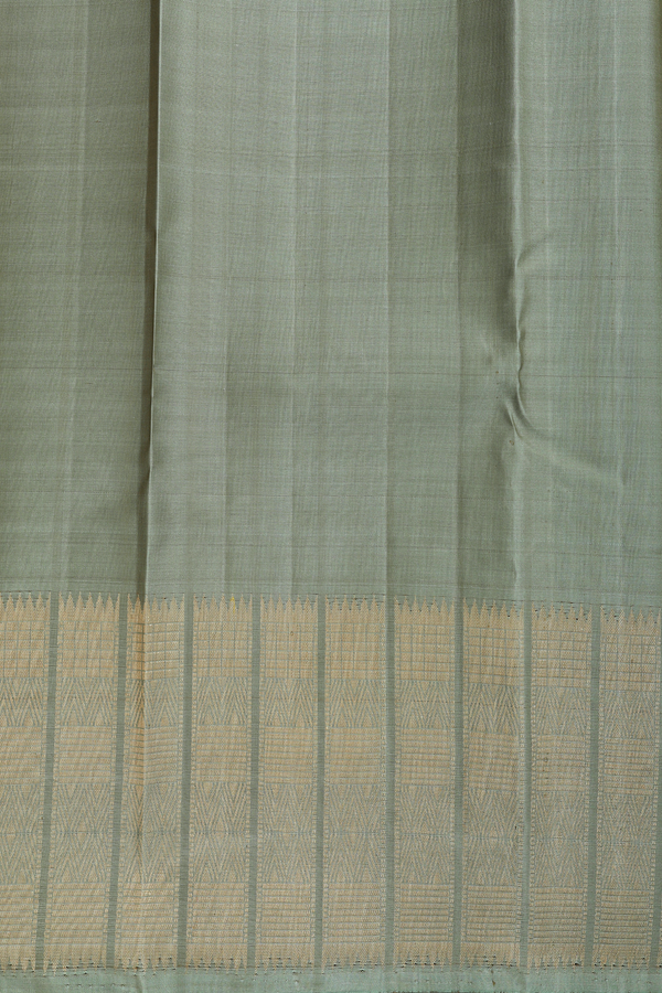 Kanchipuram Silk Saree In Plain Sage Green With Zari Border
