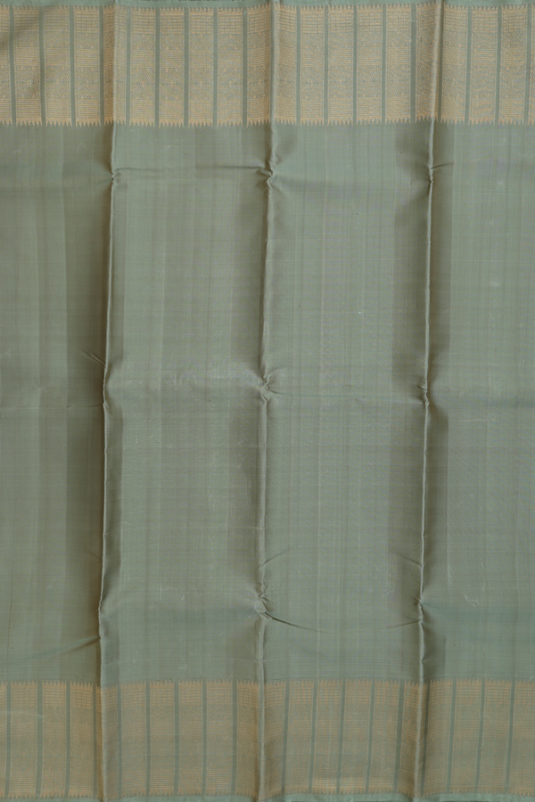 Kanchipuram Silk Saree In Plain Sage Green With Zari Border