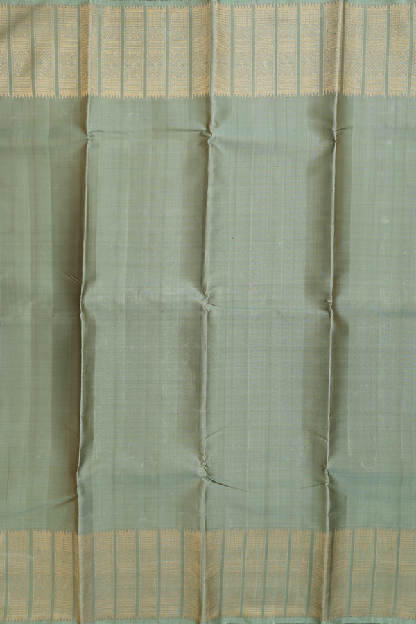 Kanchipuram Silk Saree In Plain Sage Green With Zari Border