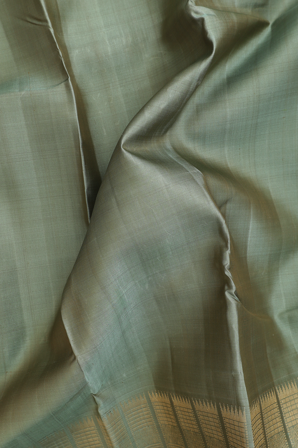 Kanchipuram Silk Saree In Plain Sage Green With Zari Border