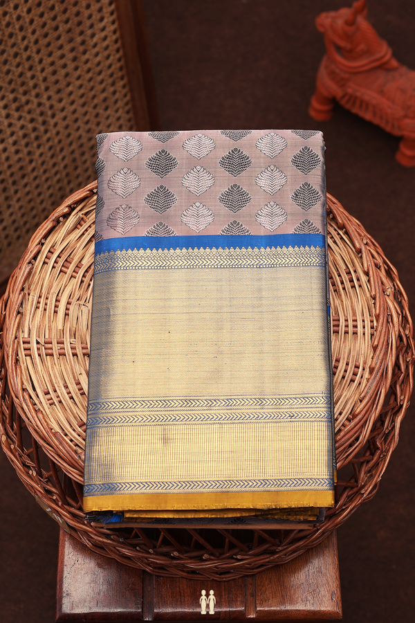 Kanchipuram Silk Saree In Cocoa Brown With Threadwork Buttas