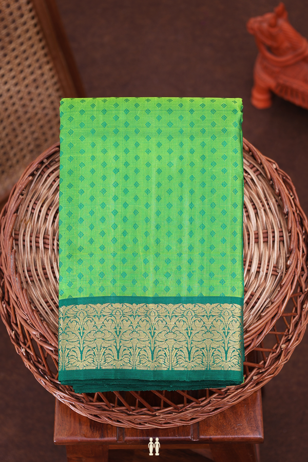 Kanchipuram Silk Saree In Parrot Green With Jacquard Pattern