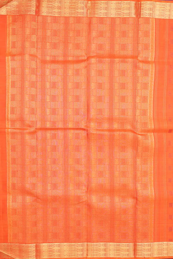 Kanchipuram Silk Saree In Orange With Threadwork Buttas
