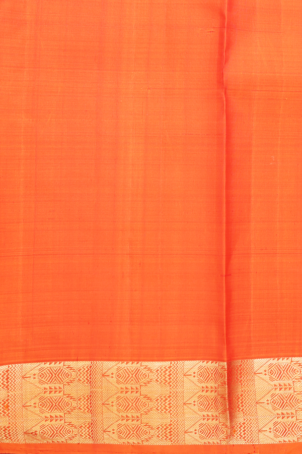 Kanchipuram Silk Saree In Orange With Threadwork Buttas