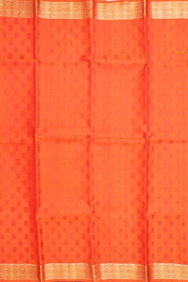 Kanchipuram Silk Saree In Orange With Threadwork Buttas