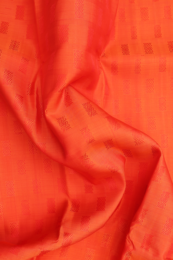 Kanchipuram Silk Saree In Orange With Threadwork Buttas