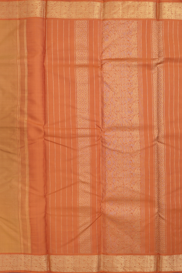 Kanchipuram Silk Saree In Ochre Orange With Zari Buttas