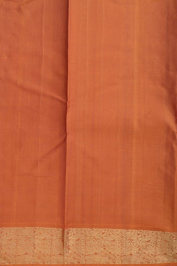 Kanchipuram Silk Saree In Ochre Orange With Zari Buttas