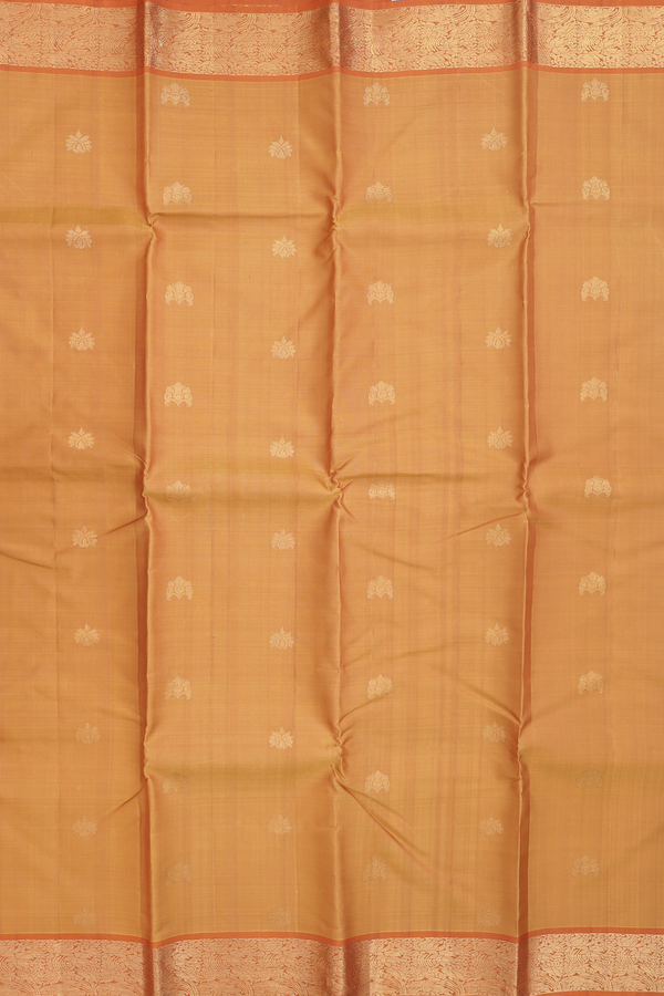 Kanchipuram Silk Saree In Ochre Orange With Zari Buttas