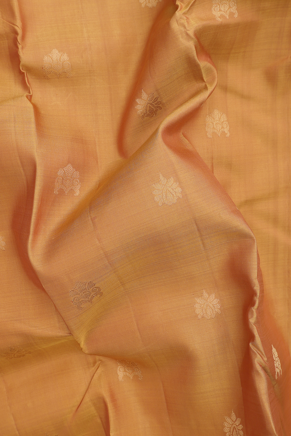Kanchipuram Silk Saree In Ochre Orange With Zari Buttas