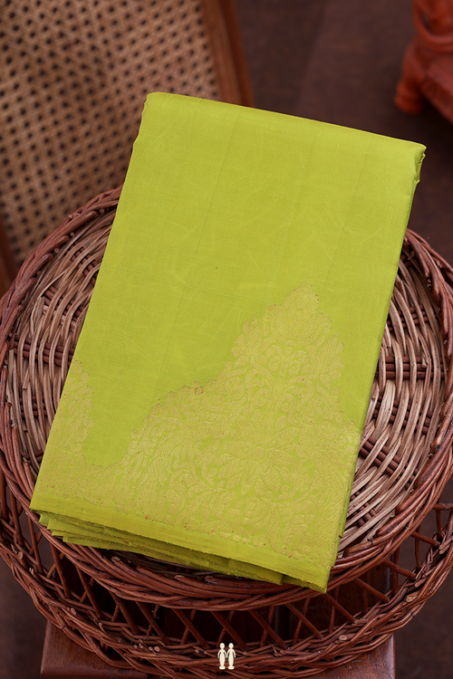 Kanchipuram Silk Saree In Lime Green With Zari Border